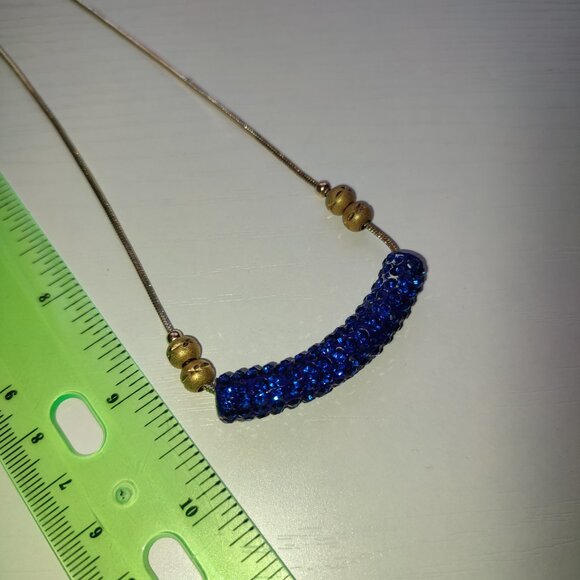 Blue Rhinestones Statement Necklace Vintage Gold Silver Academia - Picture 3 of 7